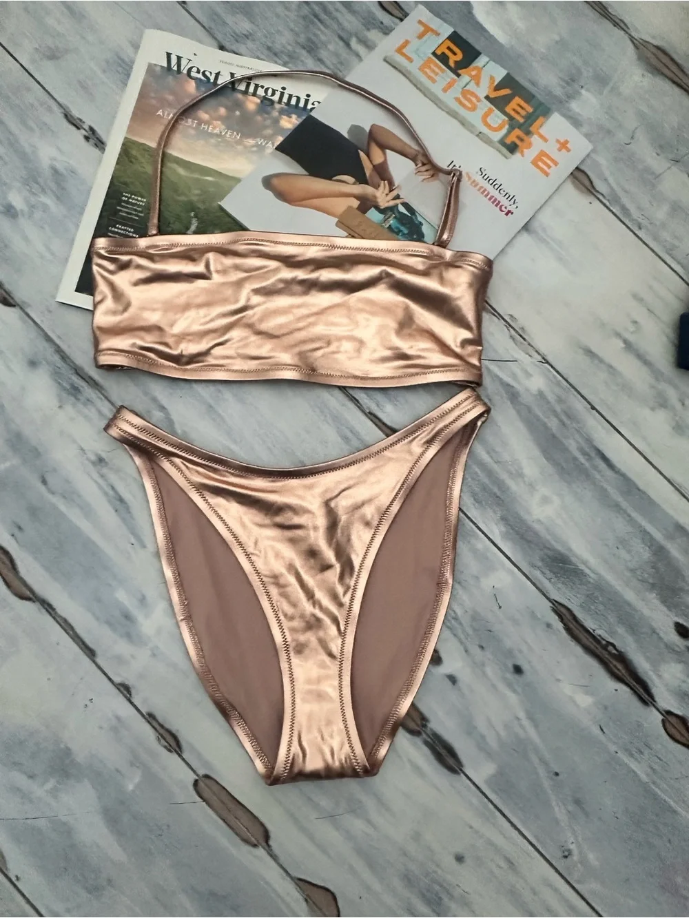 SKIMS Metallic Rose Gold Bikini Set